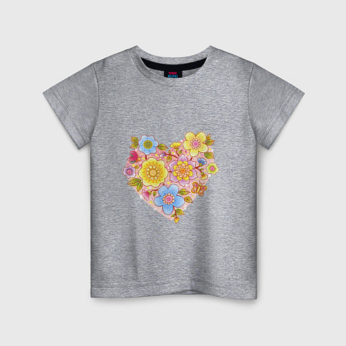 Детская футболка Орнамент цветочный в форме сердца Любовь / Меланж – фото 1