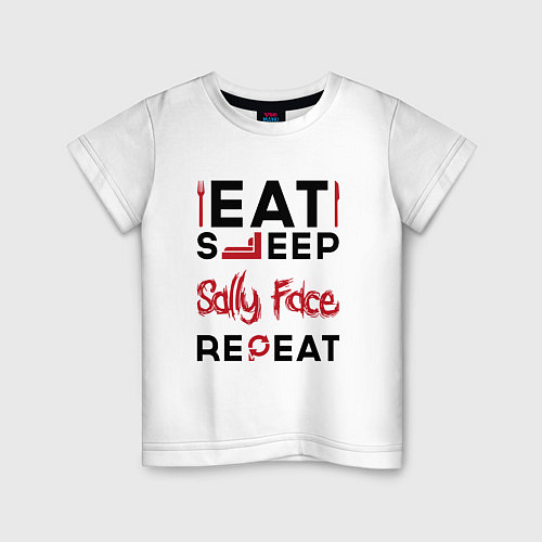 Детская футболка Надпись: eat sleep Sally Face repeat / Белый – фото 1