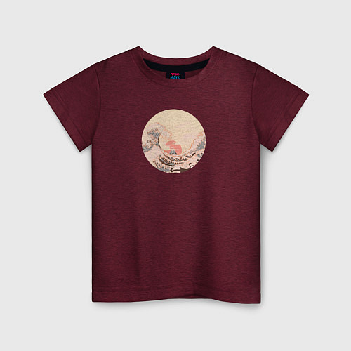 Детская футболка Огромная волна в океане на рассвете / Меланж-бордовый – фото 1
