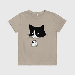 Футболка хлопковая детская Кот сидит в воде и сторожит утёнка, цвет: миндальный