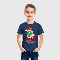 Футболка хлопковая детская Merry Christmas, Santa Claus Grinch, цвет: тёмно-синий — фото 2