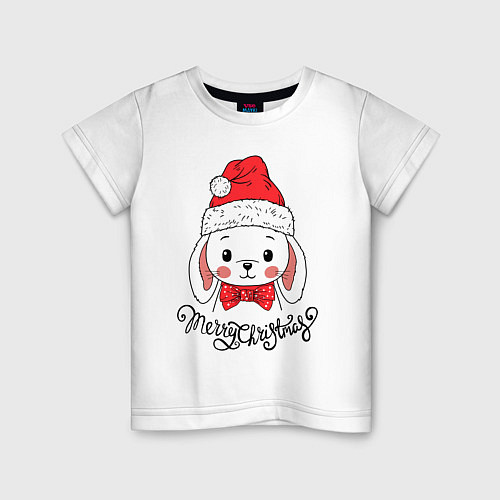 Детская футболка Merry Christmas, cute rabbit in Santa hat / Белый – фото 1