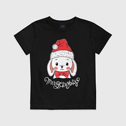 Футболка хлопковая детская Merry Christmas, little rabbit, цвет: черный