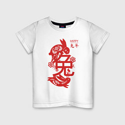 Футболка хлопковая детская Happy chinese new year, red rabbit, цвет: белый