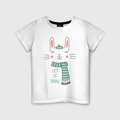 Детская футболка Let it snow, rabbit in green beret / Белый – фото 1