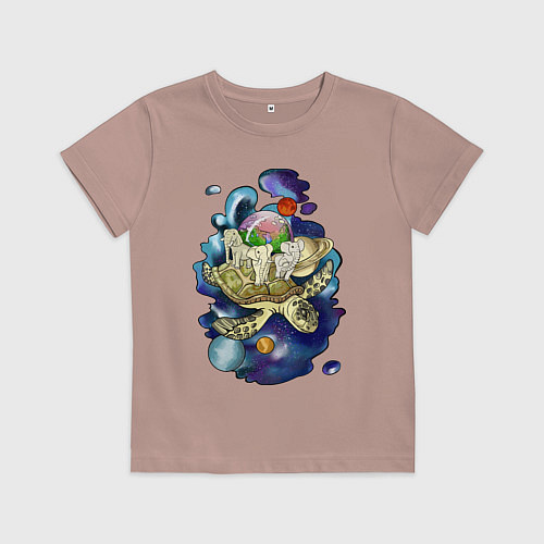 Детская футболка Плоская земля - мир на черепахе / Пыльно-розовый – фото 1
