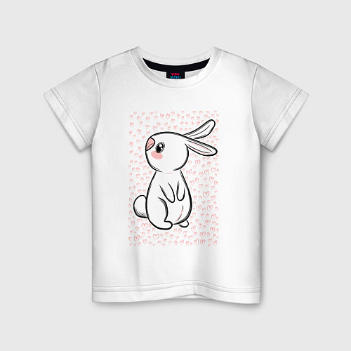 Детская футболка Милый кролик и много сердечек / Белый – фото 1
