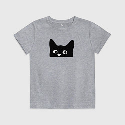 Футболка хлопковая детская Морда выглядывающего кота, цвет: меланж