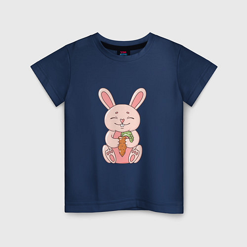 Детская футболка Милый, розовый зайчик с морковкой / Тёмно-синий – фото 1