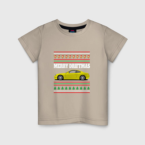 Детская футболка Merry Driftmas Nissan Silvia S15 Ugly Sweater / Миндальный – фото 1