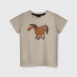 Футболка хлопковая детская Забавный конь, цвет: миндальный