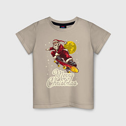 Футболка хлопковая детская Санта на скейте, цвет: миндальный