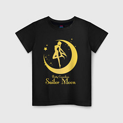 Футболка хлопковая детская Sailor Moon gold, цвет: черный