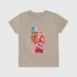 Футболка хлопковая детская Мама с дочкой, цвет: миндальный