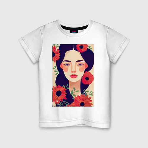 Детская футболка Романтичная девушка в цветах / Белый – фото 1