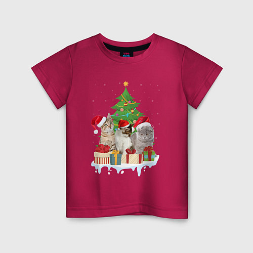 Детская футболка Коты и елка с подарками / Маджента – фото 1