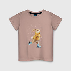 Футболка хлопковая детская Кролик на коньках, цвет: пыльно-розовый