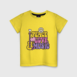 Футболка хлопковая детская Мир любовь и музыка, цвет: желтый