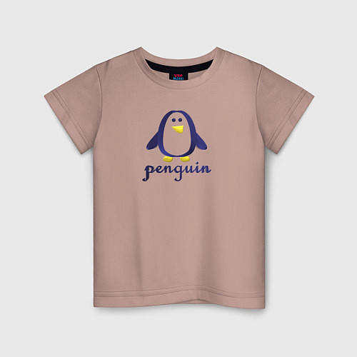 Детская футболка Пингвин детский и надпись penguin / Пыльно-розовый – фото 1