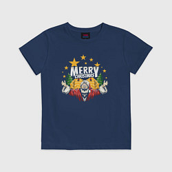 Футболка хлопковая детская Merry Christmas Santa, цвет: тёмно-синий