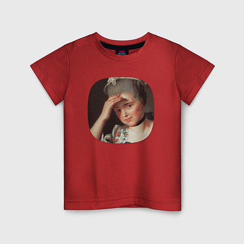 Детская футболка Картина ренессанса - женщина фэйспалмит / Красный – фото 1