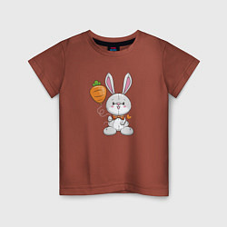 Футболка хлопковая детская Кролик с воздушной морковкой, цвет: кирпичный