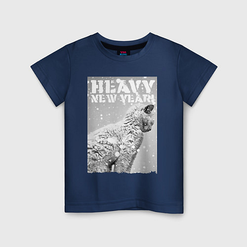 Детская футболка Heavy new year - драный уличный котяра / Тёмно-синий – фото 1