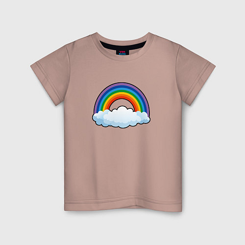 Детская футболка Мультяшная радуга с облаками / Пыльно-розовый – фото 1