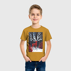 Футболка хлопковая детская Красный олень с гиганскими рогами, цвет: горчичный — фото 2