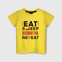 Футболка хлопковая детская Надпись: eat sleep Resident Evil repeat, цвет: желтый