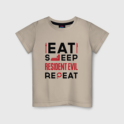 Детская футболка Надпись: eat sleep Resident Evil repeat / Миндальный – фото 1