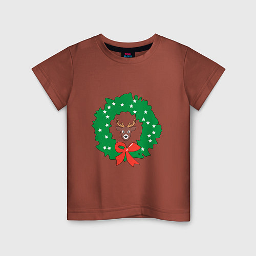 Детская футболка Рождественский венок с оленем / Кирпичный – фото 1