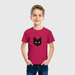 Футболка хлопковая детская Черный кот с сияющим взглядом, цвет: маджента — фото 2
