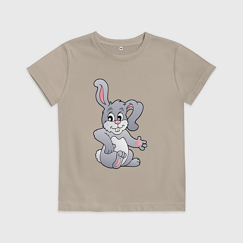 Детская футболка Серый кролик - символ 2023 / Миндальный – фото 1