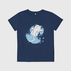 Футболка хлопковая детская Снежный котоик, цвет: тёмно-синий