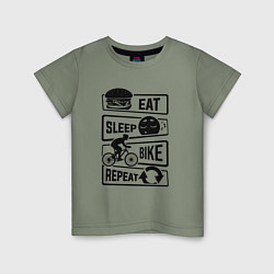 Футболка хлопковая детская Eat sleep bike repeat art, цвет: авокадо