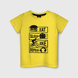 Футболка хлопковая детская Eat sleep bike repeat art, цвет: желтый