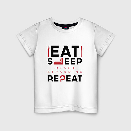 Детская футболка Надпись: eat sleep Death Stranding repeat / Белый – фото 1