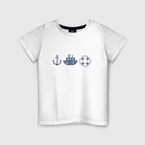 Детская футболка Якорь спасательный круг корабль / Белый – фото 1