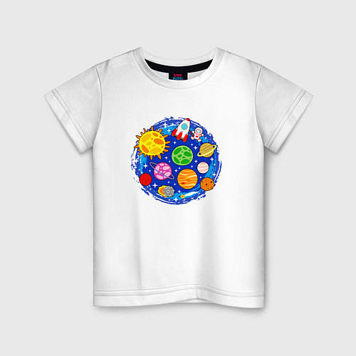 Детская футболка Мультяшный космос планеты звезды / Белый – фото 1