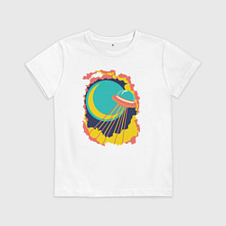Футболка хлопковая детская Летающая тарелка в небе, цвет: белый