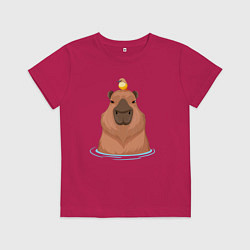 Футболка хлопковая детская Капибара и птичка, цвет: маджента