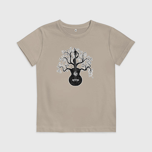 Детская футболка Разросшееся дерево гитара с музыкальными нотами / Миндальный – фото 1