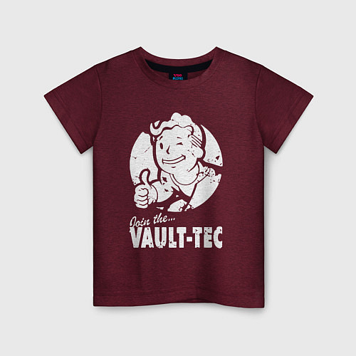 Детская футболка Vault boy - join the vault tec / Меланж-бордовый – фото 1