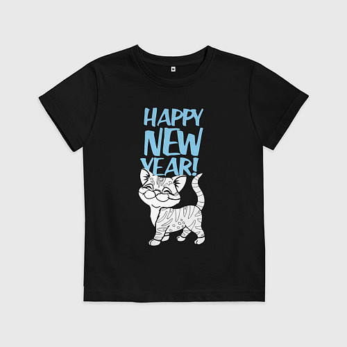 Детская футболка Happy new year - kitten / Черный – фото 1