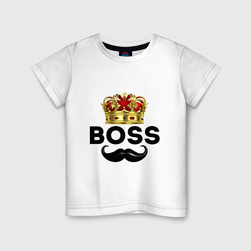 Детская футболка BOSS и корона с усами / Белый – фото 1