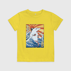 Футболка хлопковая детская Гравюра японский опоссум в стиле укиё-э, цвет: желтый