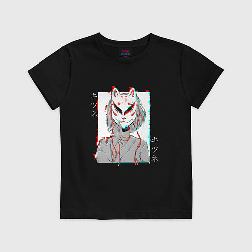 Детская футболка Аниме девушка в маске кицунэ / Черный – фото 1