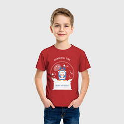 Футболка хлопковая детская Пингвиненок в снежном шаре, цвет: красный — фото 2