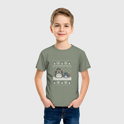 Футболка хлопковая детская Новогодние тоторики - ugly sweater, цвет: авокадо — фото 2